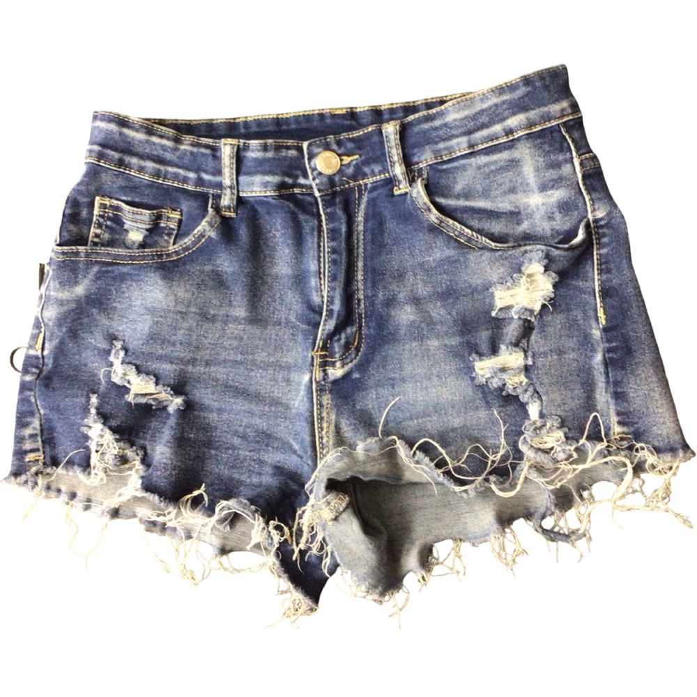 Trendy Distressed Cut Off Blue Jean Shorts Y2Ksize small